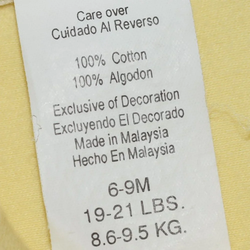 Carter's Light Yellow Romper/Onesie - 6-9 Months (19-21 lbs.)